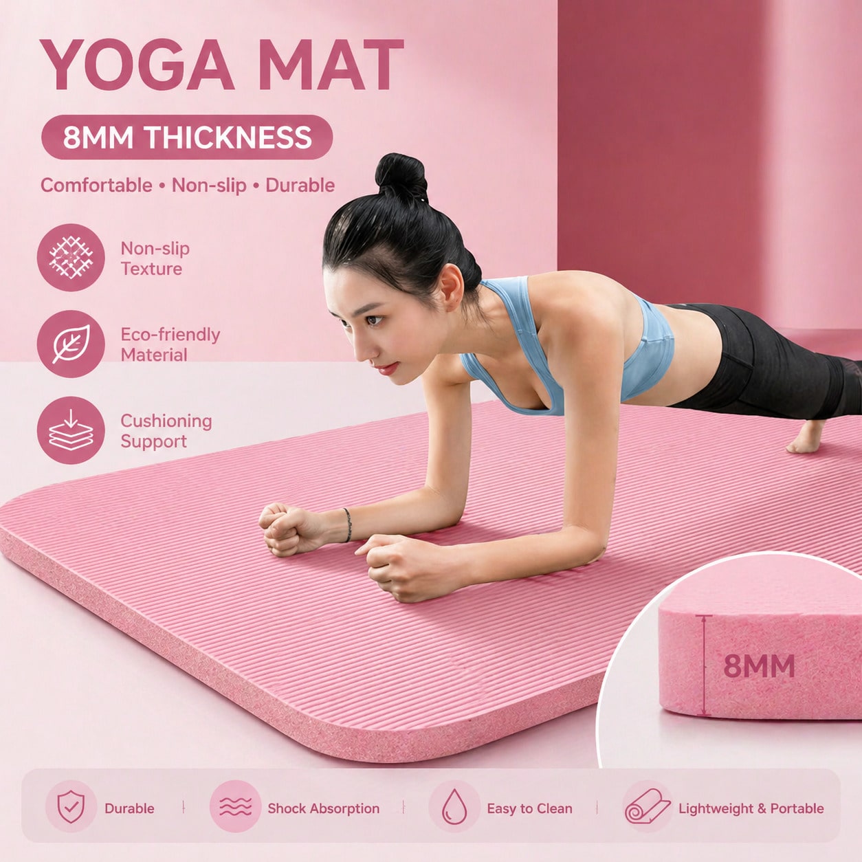 185*61CM Pembe Kaymaz Yoga Mat - Pilates Yoga Mat Workout incelemesi ve fiyatı